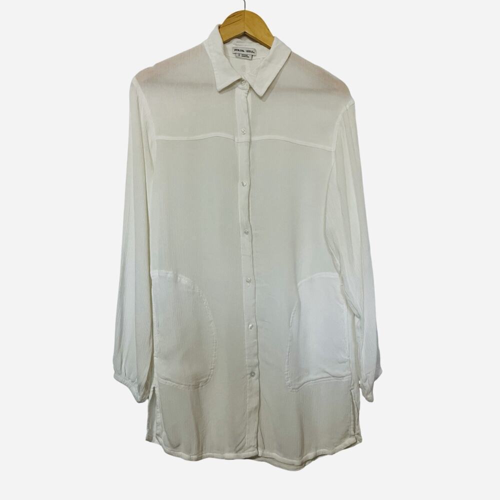 Prana Fernie Semi Sheer Mini Shirt Dress Size S White‎ Beach Resort Swim Coverup